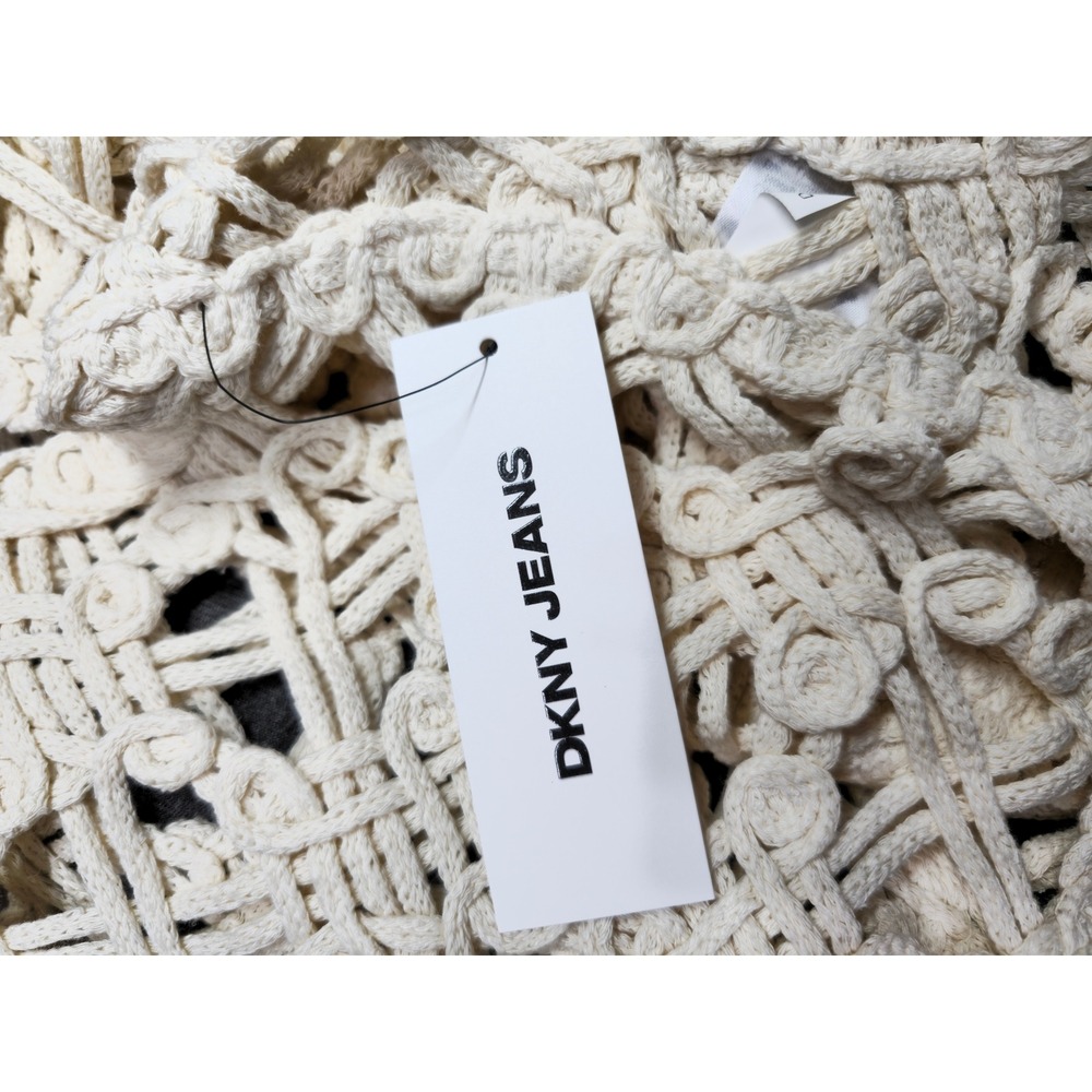DKNY Jeans Macrame Crochet Tank Top Fringe Hem Cream Boho Size S - Picture 4 of 6